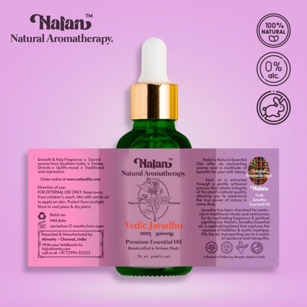 Nalan™ Vedic Javadhu Aroma Oil 30ml - 100% Pure - Premium Therapeutic Grade with Glass Dropper